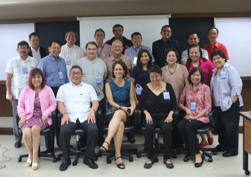 (seated, first row) Dr. Lydia C. King, Dean Rudy Ang, Dr. Susan D'Aloia, Hilda Teodoro, Ivy Formoso; (second row) Ralph Ante, Clarito Magsino, Gary Grey, Rene Aguila, Sam Javier, Ellie Pasion, Lulu Moguel, Angie Ylagan; (third row) Ronald Lee, Mars Balgos, Dr. Ray Baquiran, Raj Sadhwani, Manny Tenmatay, Aaron Vicencio, Dr. Christopher Joseph Soriano, Jacky Chan. (not in picture) Dr. Violet Valdez and Dr. Ely Aurellado. 